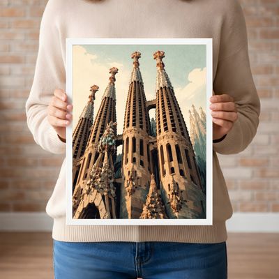 Sagrada Familia Wall Art, Barcelona Travel Poster, Gaudi Architecture Decor