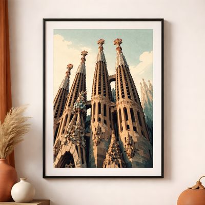 Sagrada Familia Wall Art, Barcelona Travel Poster, Gaudi Architecture Decor
