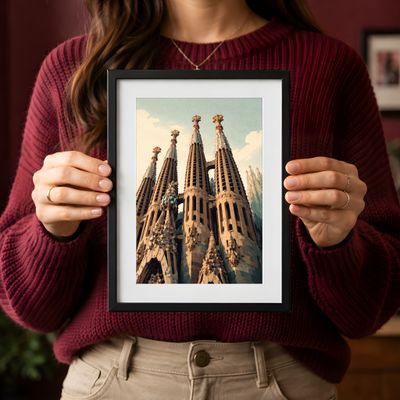 Sagrada Familia Wall Art, Barcelona Travel Poster, Gaudi Architecture Decor