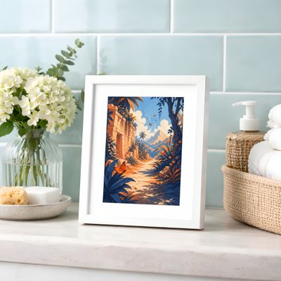 Tropical Ruins Poster, Jungle Landscape Wall Art, Butterfly Nature Decor