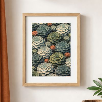 Succulent Matte Poster, Desert Botanical Wall Art, Echeveria Plant Decor