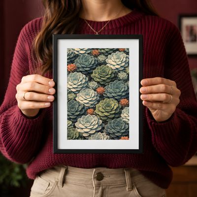Succulent Matte Poster, Desert Botanical Wall Art, Echeveria Plant Decor