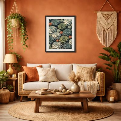 Succulent Matte Poster, Desert Botanical Wall Art, Echeveria Plant Decor