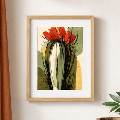 Poppy Flower Wall Art, Modern Botanical Poster, Abstract Ink Floral Decor