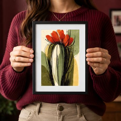 Poppy Flower Wall Art, Modern Botanical Poster, Abstract Ink Floral Decor
