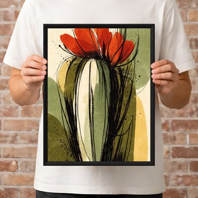 Poppy Flower Wall Art, Modern Botanical Poster, Abstract Ink Floral Decor