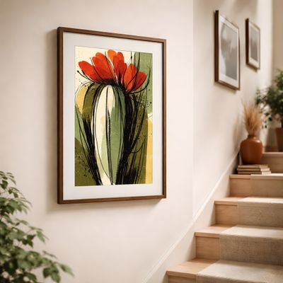 Poppy Flower Wall Art, Modern Botanical Poster, Abstract Ink Floral Decor