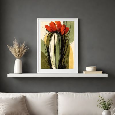 Poppy Flower Wall Art, Modern Botanical Poster, Abstract Ink Floral Decor