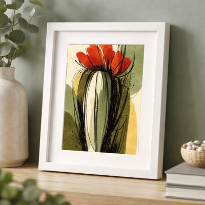 Poppy Flower Wall Art, Modern Botanical Poster, Abstract Ink Floral Decor