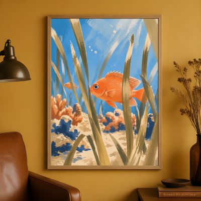 Orange Fish Wall Art, Coastal Ocean Poster, Underwater Beach Decor