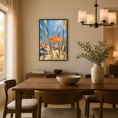 Orange Fish Wall Art, Coastal Ocean Poster, Underwater Beach Decor