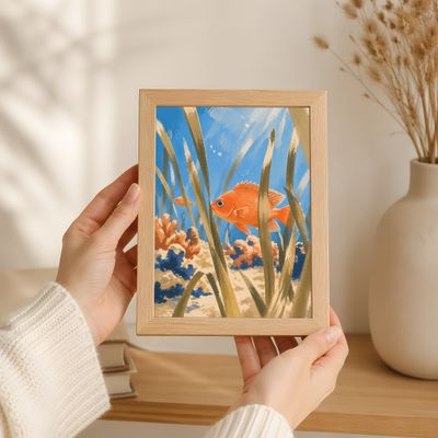 Orange Fish Wall Art, Coastal Ocean Poster, Underwater Beach Decor