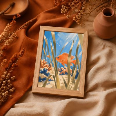 Orange Fish Wall Art, Coastal Ocean Poster, Underwater Beach Decor