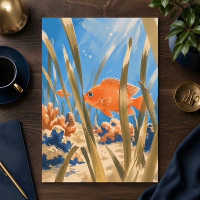 Orange Fish Wall Art, Coastal Ocean Poster, Underwater Beach Decor