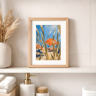 Orange Fish Wall Art, Coastal Ocean Poster, Underwater Beach Decor