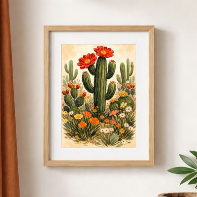 Cactus Wall Art, Desert Botanical Poster, Southwest Floral Nursery Decor