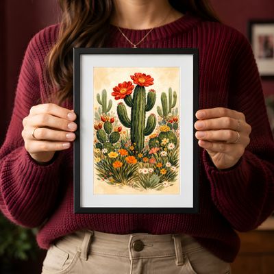 Cactus Wall Art, Desert Botanical Poster, Southwest Floral Nursery Decor