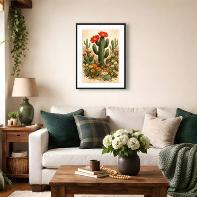 Cactus Wall Art, Desert Botanical Poster, Southwest Floral Nursery Decor