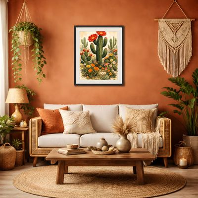 Cactus Wall Art, Desert Botanical Poster, Southwest Floral Nursery Decor