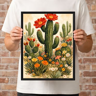 Cactus Wall Art, Desert Botanical Poster, Southwest Floral Nursery Decor