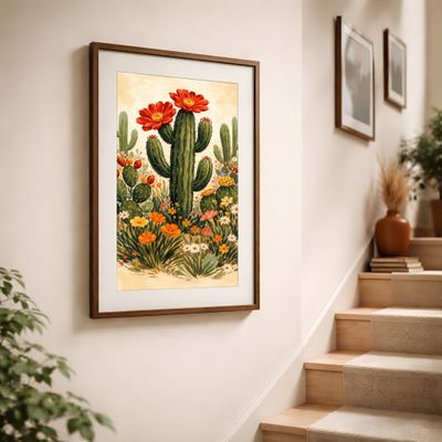 Cactus Wall Art, Desert Botanical Poster, Southwest Floral Nursery Decor