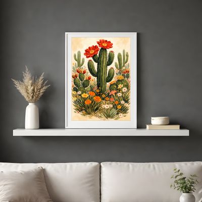Cactus Wall Art, Desert Botanical Poster, Southwest Floral Nursery Decor