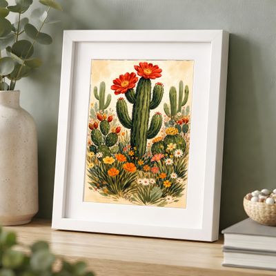 Cactus Wall Art, Desert Botanical Poster, Southwest Floral Nursery Decor