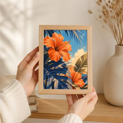Hibiscus Wall Art, Tropical Botanical Poster, Coastal Palm Leaf Decor
