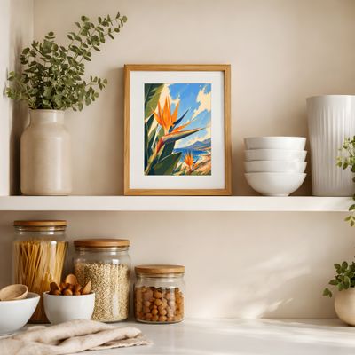 Bird of Paradise Poster, Tropical Coastal Wall Art, Botanical Beach Decor