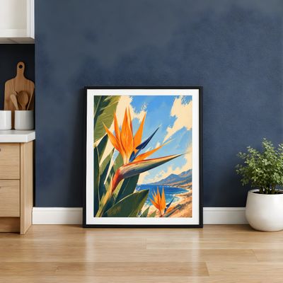 Bird of Paradise Poster, Tropical Coastal Wall Art, Botanical Beach Decor