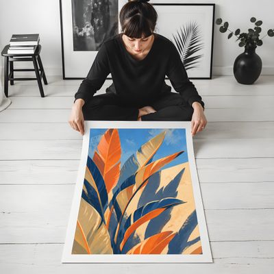 Bird of Paradise Wall Art, Tropical Botanical Mid Century Modern Poster