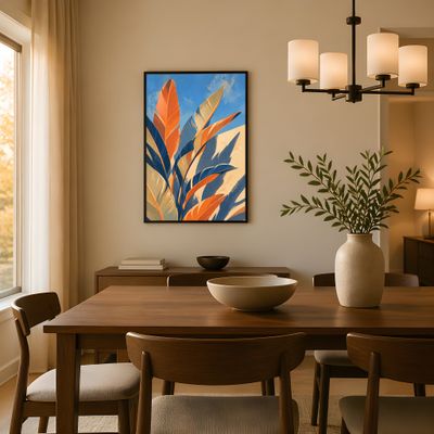 Bird of Paradise Wall Art, Tropical Botanical Mid Century Modern Poster