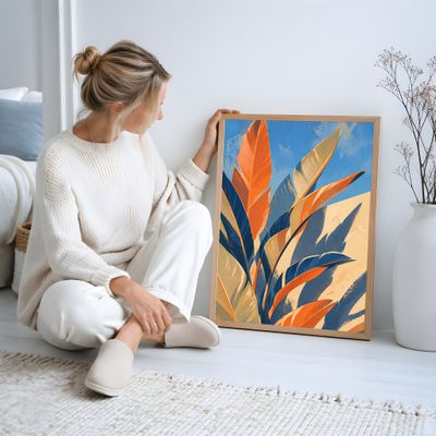 Bird of Paradise Wall Art, Tropical Botanical Mid Century Modern Poster