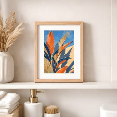 Bird of Paradise Wall Art, Tropical Botanical Mid Century Modern Poster