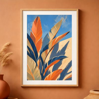 Bird of Paradise Wall Art, Tropical Botanical Mid Century Modern Poster