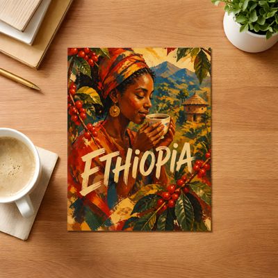Ethiopian Coffee Art Print, Traditional African Wall Decor, Vintage Kitchen Poster