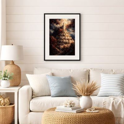 Fantasy Castle Wall Art, Dark Mountain Landscape Poster, Dramatic Oil Painting Decor