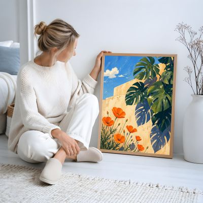 Monstera Wall Art, Tropical Botanical Poster, Mediterranean Decor