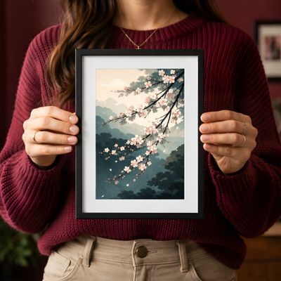 Cherry Blossom Matte Poster, Japanese Watercolor Wall Art, Zen Nature Decor