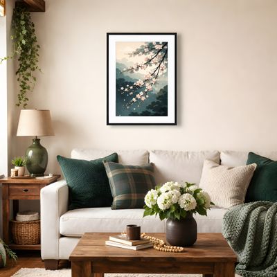 Cherry Blossom Matte Poster, Japanese Watercolor Wall Art, Zen Nature Decor