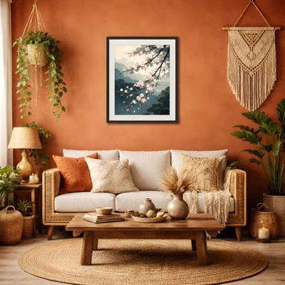 Cherry Blossom Matte Poster, Japanese Watercolor Wall Art, Zen Nature Decor