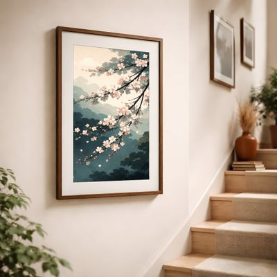 Cherry Blossom Matte Poster, Japanese Watercolor Wall Art, Zen Nature Decor