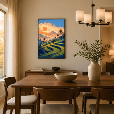 Rice Terrace Wall Art, Tropical Landscape Poster, Mountain Sunset Decor