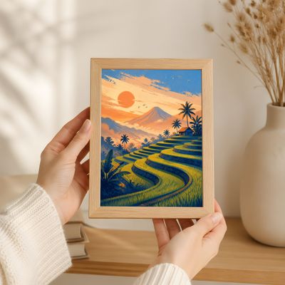 Rice Terrace Wall Art, Tropical Landscape Poster, Mountain Sunset Decor