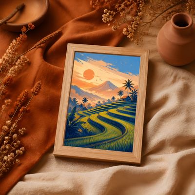 Rice Terrace Wall Art, Tropical Landscape Poster, Mountain Sunset Decor