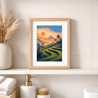 Rice Terrace Wall Art, Tropical Landscape Poster, Mountain Sunset Decor