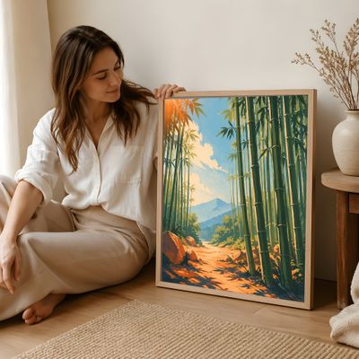 Bamboo Forest Wall Art, Japanese Landscape Poster, Zen Nature Decor