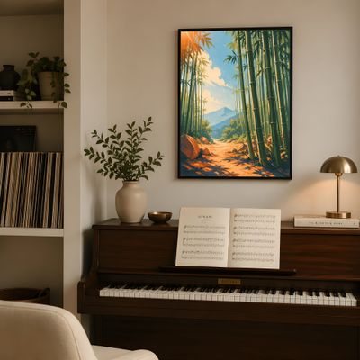 Bamboo Forest Wall Art, Japanese Landscape Poster, Zen Nature Decor