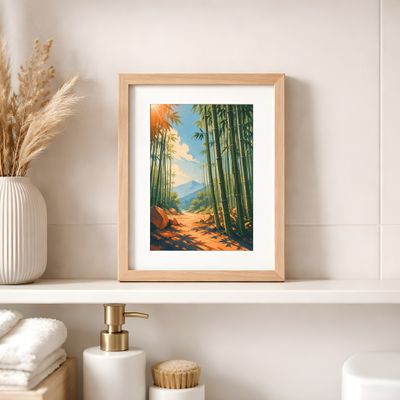 Bamboo Forest Wall Art, Japanese Landscape Poster, Zen Nature Decor