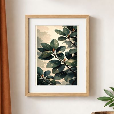 Magnolia Leaf Matte Poster, Vintage Botanical Wall Art, Moody Green Nature Decor